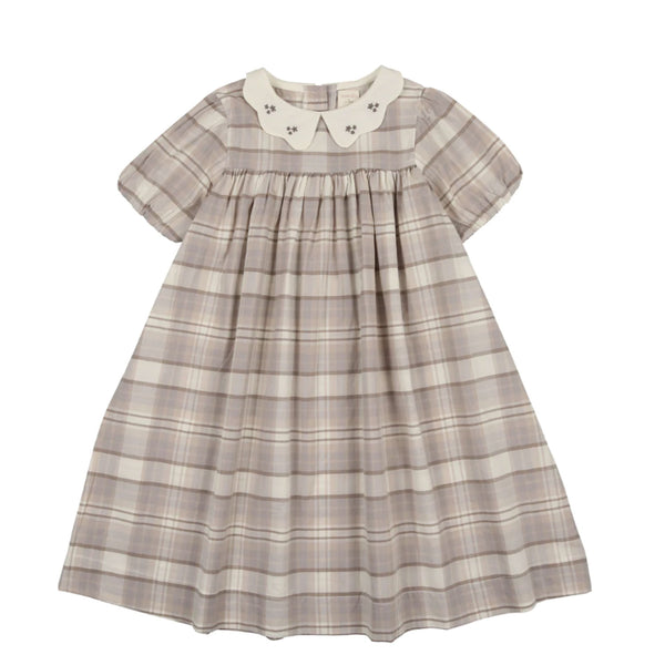 Analogie By Lil Legs Printed Dress Short Sleeve Taupe Plaid