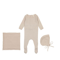Lilette By Lil Legs Dotted Open Knit Layette Set Taupe
