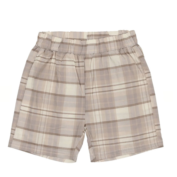 Analogie By Lil Legs Linen Pull On Shorts Taupe Plaid