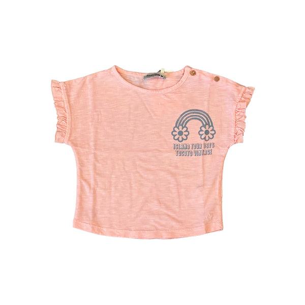Tocoto Vintage Pink Fluor Baby Girl Printed Tshirt With Ruffles