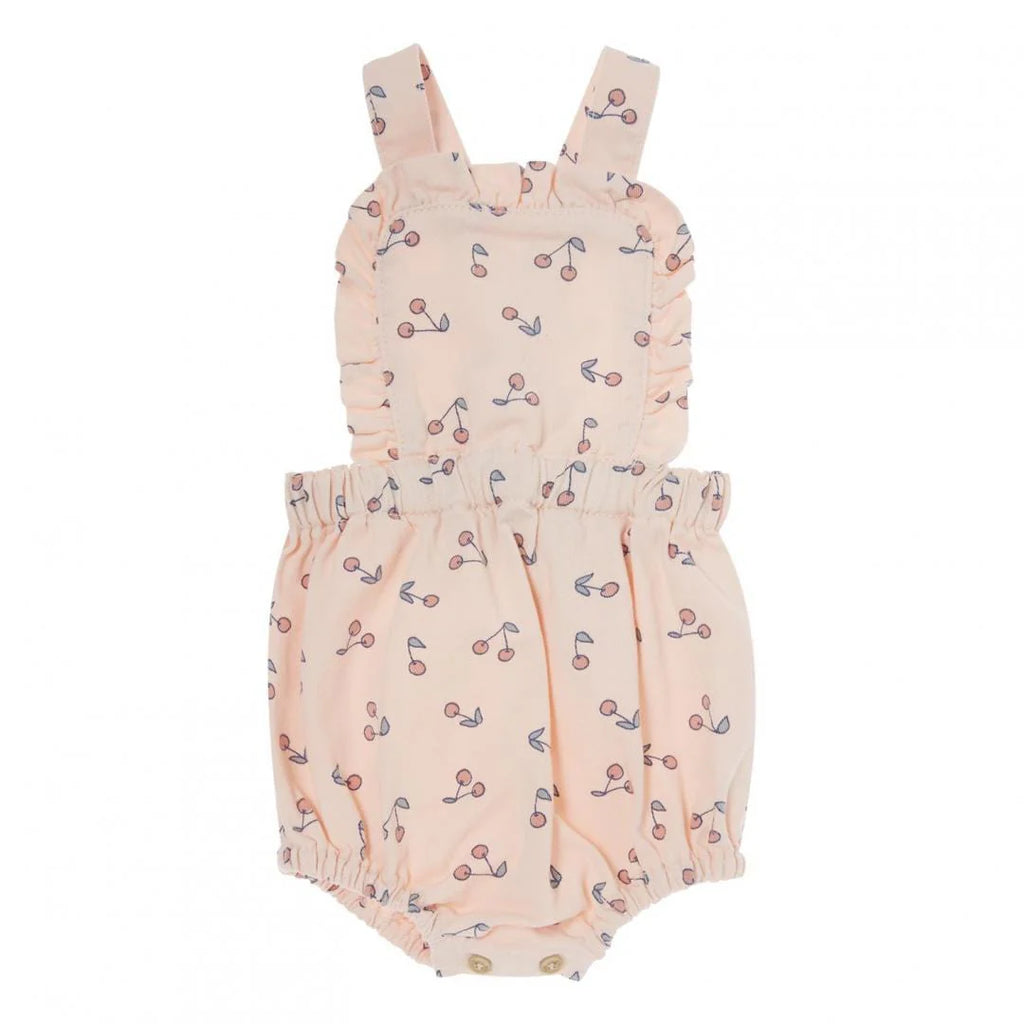 Tocoto Vintage Pink Cherries Print Twill Baby Overall | Buttons Bebe