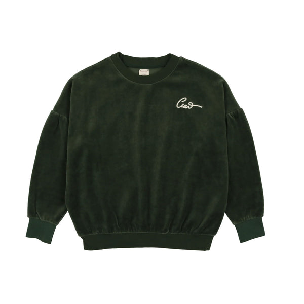 Analogie By Lil Legs Velour Sweatshirt Boy Green