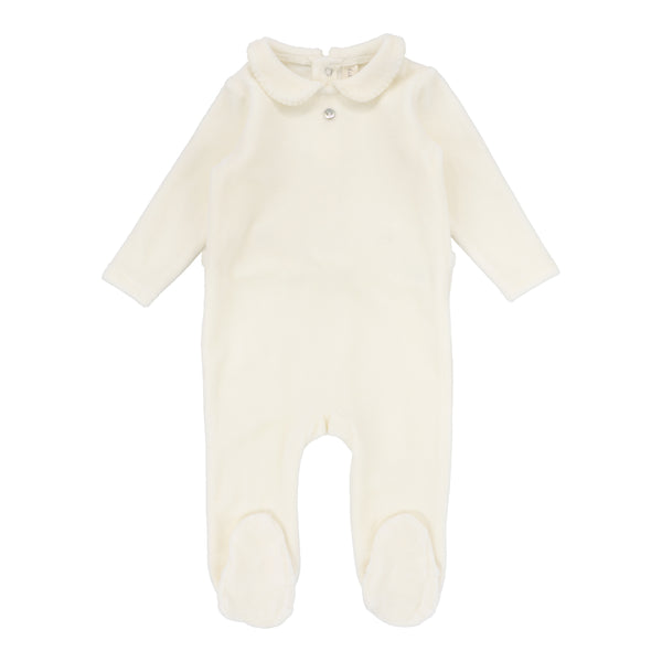 Lilette By Lil Legs Velour Collar Footie Cream