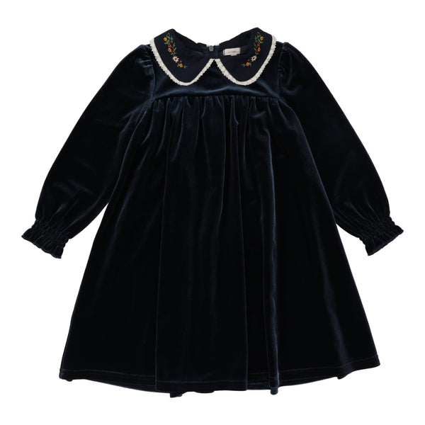 Lil Legs Velour Collar Dress Navy