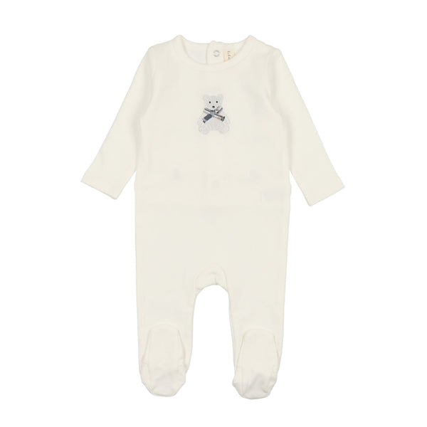 Lilette By Lil Legs Embroidered Footie White Bear