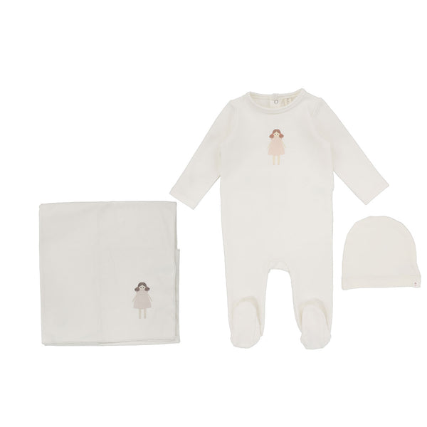 Lilette By Lil Legs Handdrawn Layette Set Milk/Doll