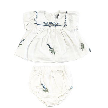 Noma White Lb Embroirered Bib And Bubble Sleeve Baby Set (NBB716)