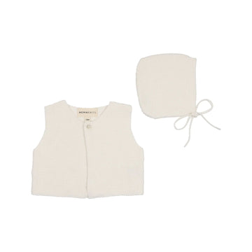 Mema Knits Winter White Knit Cropped Vest + Bonnet (352)