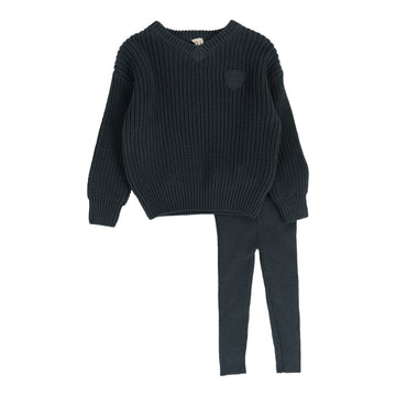 Analogie By Lil Legs Knit V Neck Toddler Set Slate