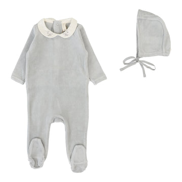 Lilette By Lil Legs Velour Collar Footie Set Dusty Blue