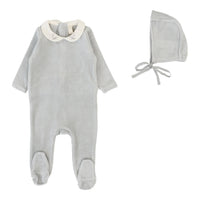 Lilette By Lil Legs Velour Collar Footie Set Dusty Blue