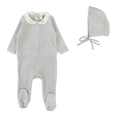 Lilette By Lil Legs Velour Collar Footie Set Dusty Blue