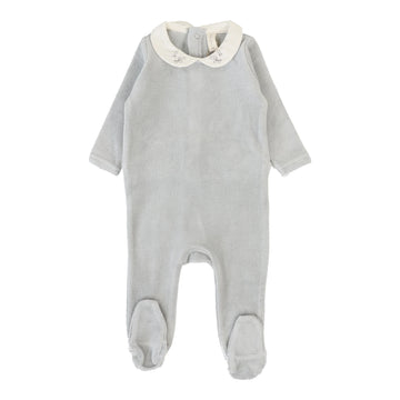 Lilette By Lil Legs Velour Collar Footie Dusty Blue
