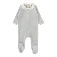 Lilette By Lil Legs Velour Collar Footie Dusty Blue