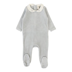 Lilette By Lil Legs Velour Collar Footie Dusty Blue