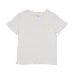 Bopop White Tee - Yellow Print - Short Sleeve (Grey Denim)