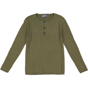 Olive Solid Henley Ribbed Buttons Sweater