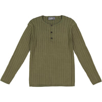 Olive Solid Henley Ribbed Buttons Sweater