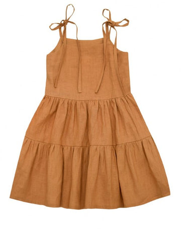 HEBE Brown Linen Dress With Straps