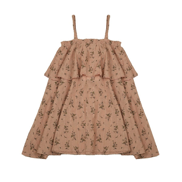 Belati Dusty Rose Floral Flared Dress With Frill