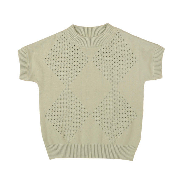 Belati DESERT SAGE ARGYLE POINTELLE SHORT SLEEVE KNIT