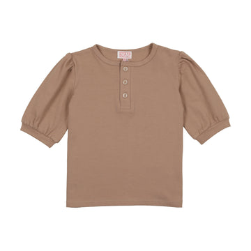 Bopop Gingham Sand Short Sleeve Puffed Tee