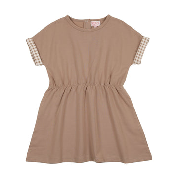 Bopop Gingham Sand Short Sleeve Dress