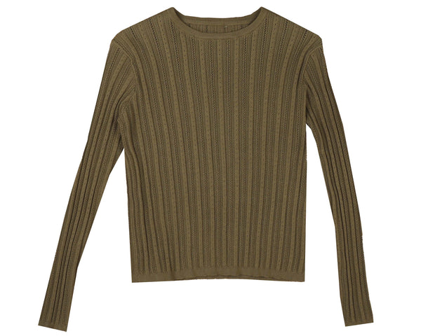HEV Olive Basic Ribbed Knit Textured Shell