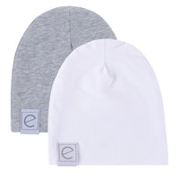 Ely's & Co Heather Grey & White 2 Pack Jersey Cotton Beanie Hat Set