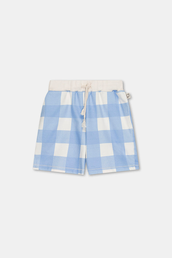 My Little Cozmo Blue Organic gingham fleece Bermudas