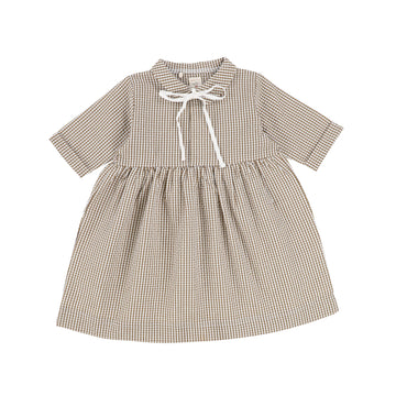 Lil Legs Caramel Gingham Three Quarter Sleeve Dress