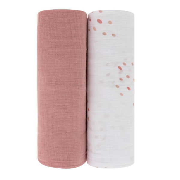 Ely's & Co Pink Dots + Solid Pink Cotton Muslin Swaddle Set