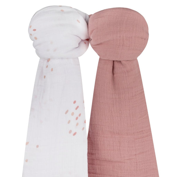 Ely's & Co Pink Dots + Solid Pink Cotton Muslin Swaddle Set