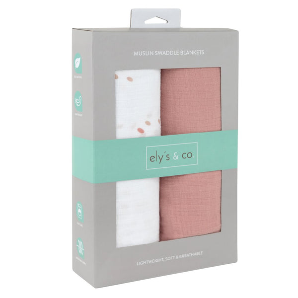 Ely's & Co Pink Dots + Solid Pink Cotton Muslin Swaddle Set