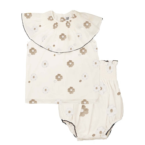 NOMA SAND FRILL AROUND NECK EMBROIDERED FLOWER BABY 2PC