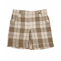 Noma Beige Poplin Plaid Shorts With Button Detail