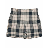 Noma Navy Poplin Plaid Shorts With Button Detail
