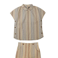 NOMA POWDER /CINNAMON STRIPED SIDE BUTTON SHIRT