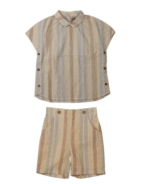 NOMA POWDER /CINNAMON STRIPED SIDE BUTTON SHIRT