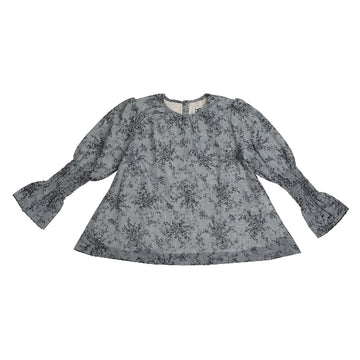 Noma Blue Floral Embroidered Edge Top With Ruffled Sleeve NSH349