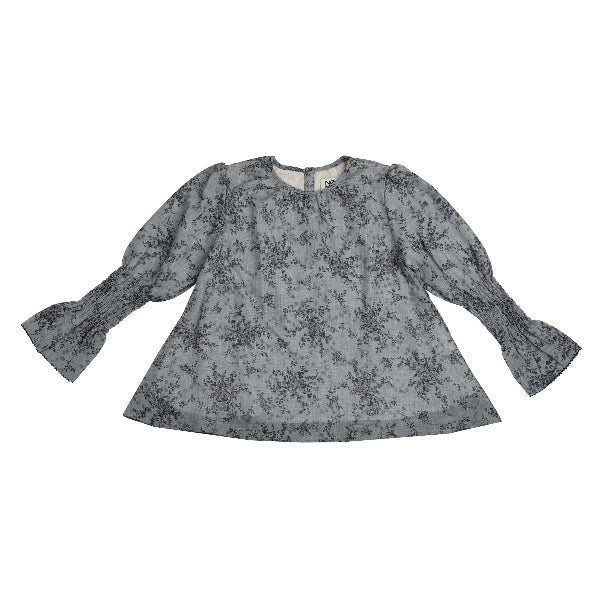 Noma Blue Floral Embroidered Edge Top With Ruffled Sleeve