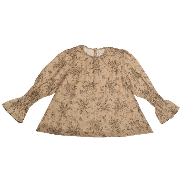 Noma Brown Floral Embroidered Edge Top With Ruffled Sleeve