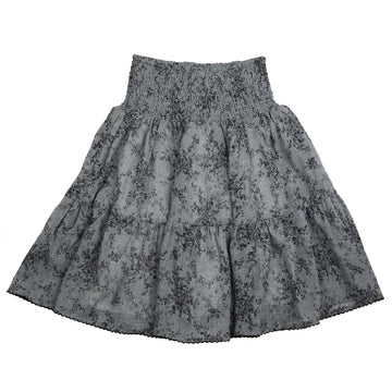 Noma Blue Floral Embroidered Edge Skirt With Smocked Waist