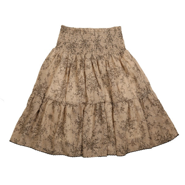 Noma Brown Floral Embroidered Edge Skirt With Smocked Waist