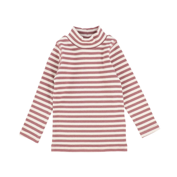 Lil legs rosewood/stone ribbed striped mockneck