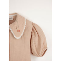 Popelin Pink organic blouse with embroidered collar 21.1