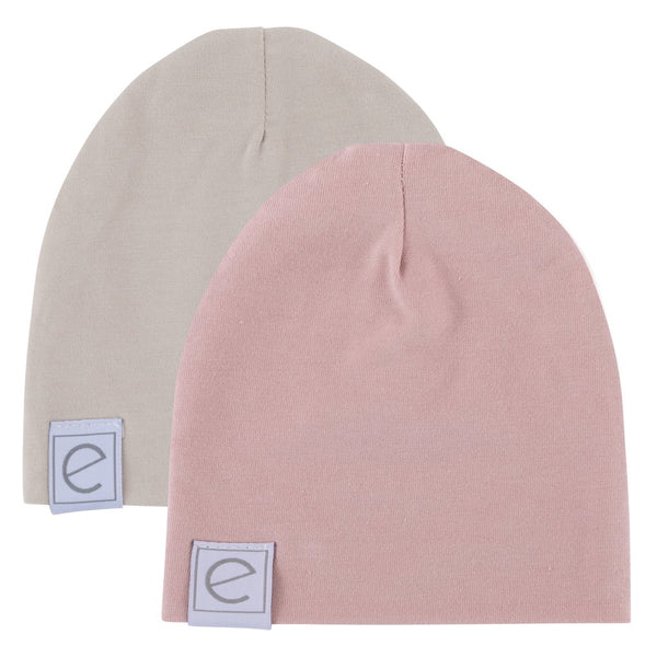 Ely's & Co Ivory & Dusty Rose 2 Pack Jersey Cotton Beanie Hat Set