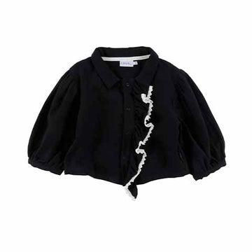 Loud Apparel Girl Shirt front ruffle Black