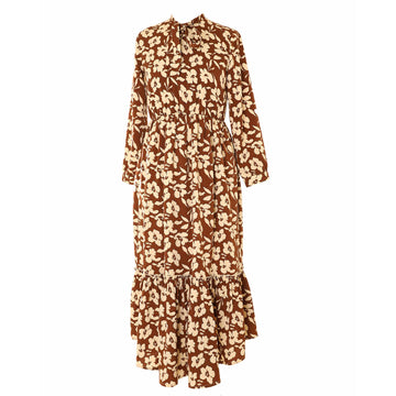 HEV Camel String Tie Floral Midi Dress (506)