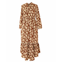 HEV Camel String Tie Floral Midi Dress (906)